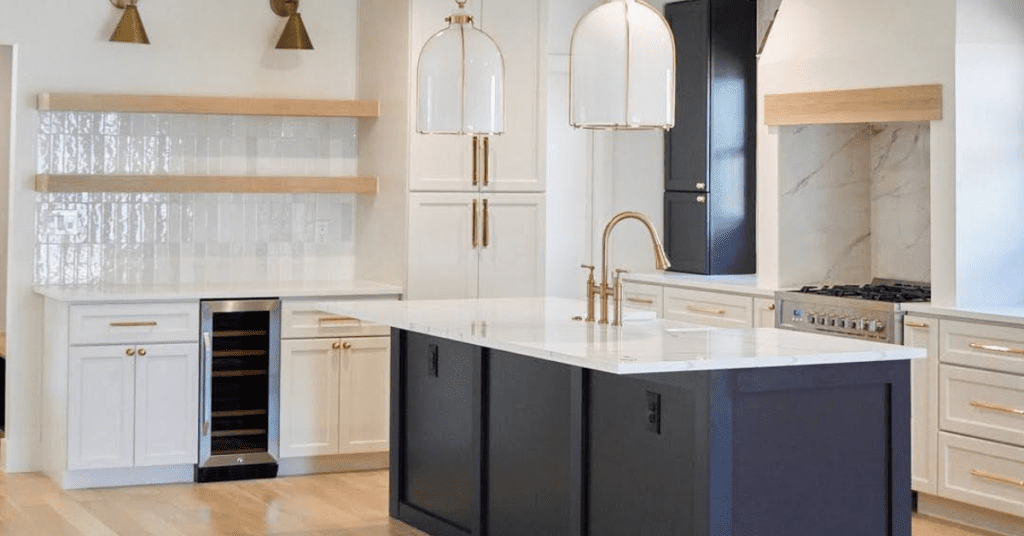 Black wooden kitchen island