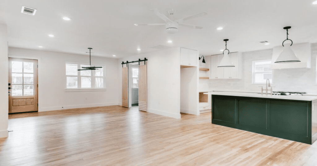 Empty Kitchen and Living Room - Wooden Touches