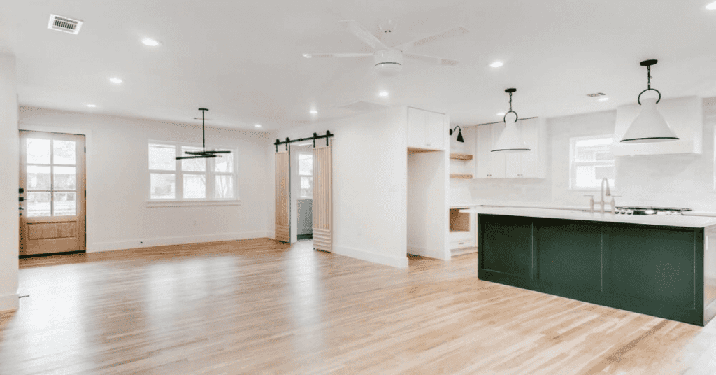 Empty Kitchen and Living Room - Wooden Touches